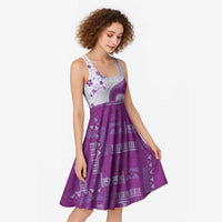 Bula Fiji Midi Dress Violet Plumeria Masi Tapa Pattern - Polynesian Pride