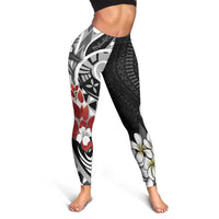 Bula Fiji Tagimaucia Mix Plumeria Masi Tapa Leggings Black