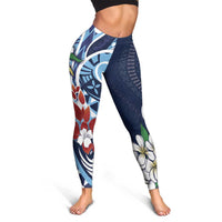 Bula Fiji Tagimaucia Mix Plumeria Masi Tapa Leggings Blue