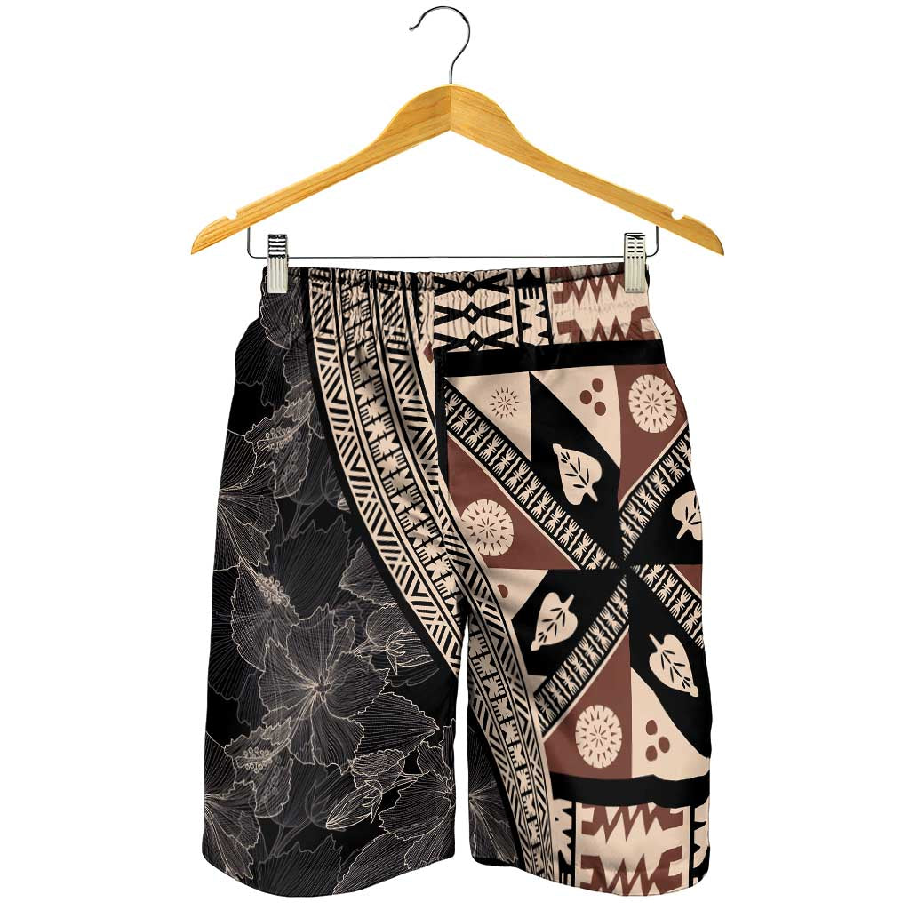 Bula Hibiscus Festival Shorts for Men Fijian Masi Pattern Half Style - Polynesian Pride