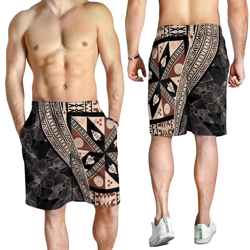 Bula Hibiscus Festival Shorts for Men Fijian Masi Pattern Half Style - Polynesian Pride