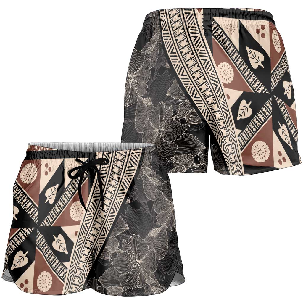 Bula Hibiscus Festival Shorts for Women Fijian Masi Pattern Half Style - Polynesian Pride