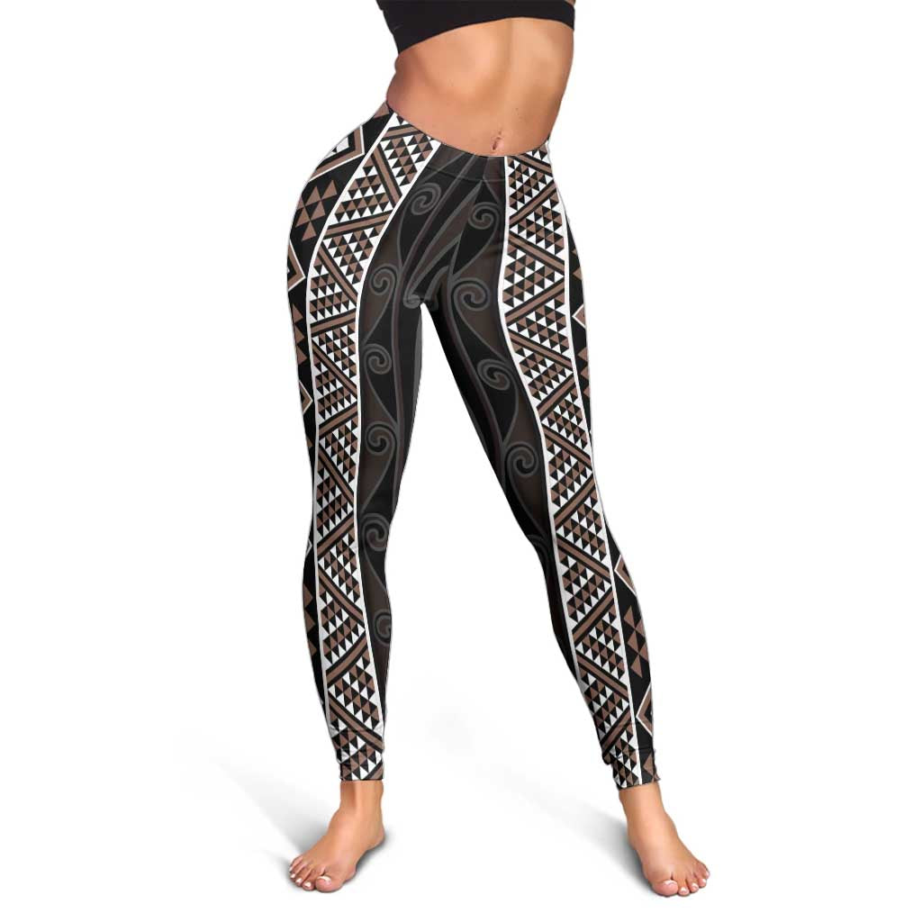 Classic Tukutuku Pattern Aotearoa Leggings Niho Taniwha and Puhoro Motifs