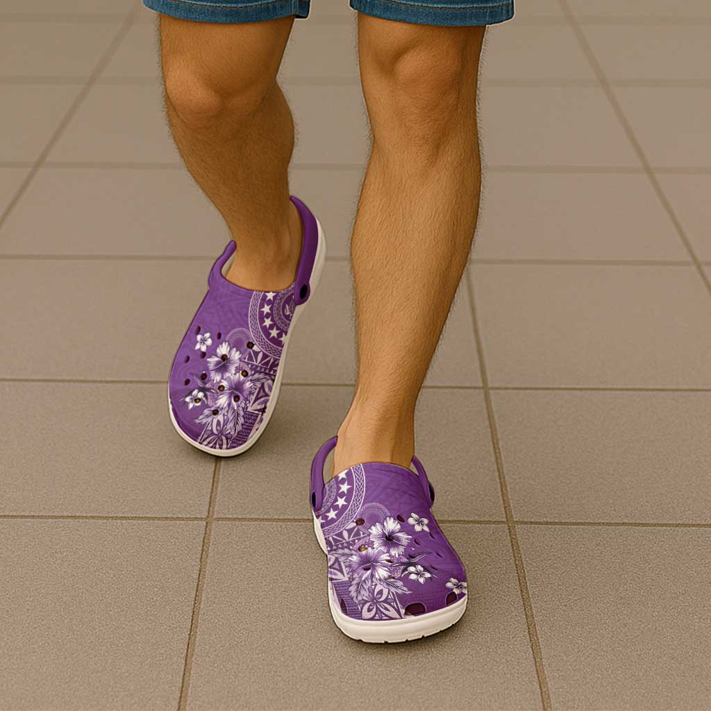 Cook Islands Clogs Shoes Purple Hibiscus And Stars