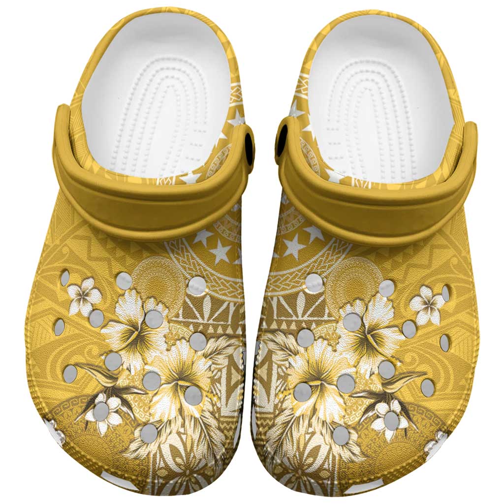 Cook Islands Clogs Shoes Yellow Hibiscus And Stars