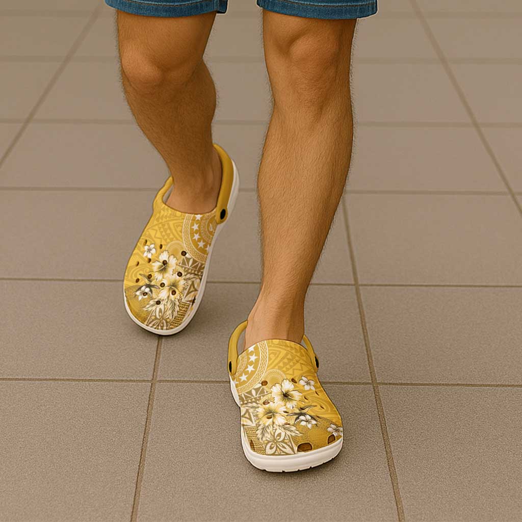 Cook Islands Clogs Shoes Yellow Hibiscus And Stars
