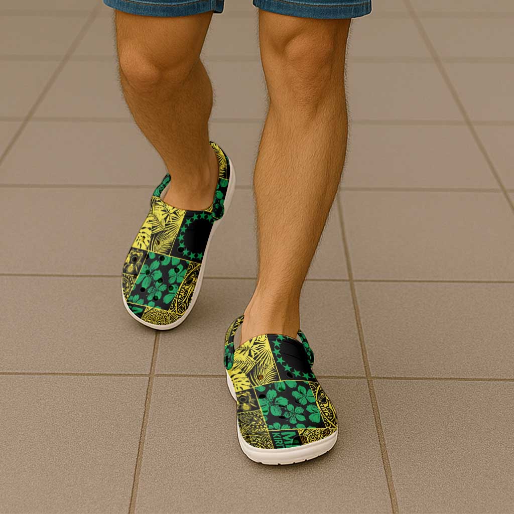 Cook Islands Mere Kiritimiti Clogs Shoes Pacific Patchwork Xmas Vibes - Polynesian Pride