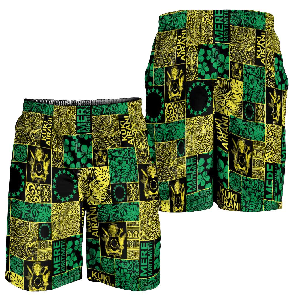 Cook Islands Mere Kiritimiti Shorts for Men Pacific Patchwork Xmas Vibes - Polynesian Pride