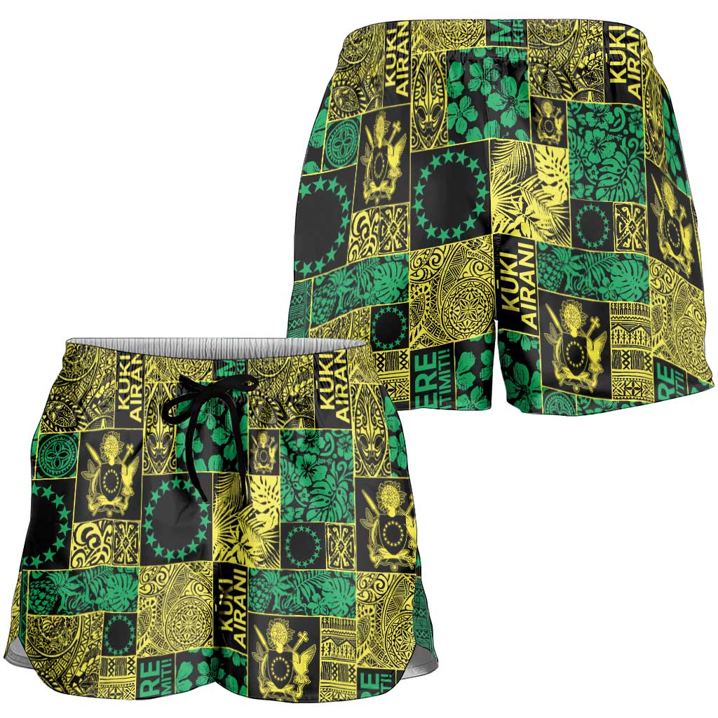 Cook Islands Mere Kiritimiti Shorts for Women Pacific Patchwork Xmas Vibes - Polynesian Pride
