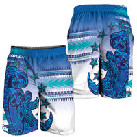 Cook Islands Va'a Race Shorts for Men Te Tatau Tattoos Sporty Style Light Blue Color - Polynesian Pride