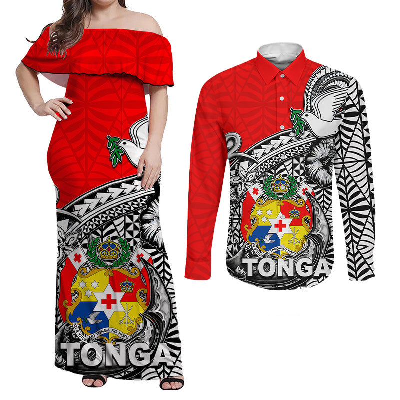 Tonga Hook Tattoo Matching Dress and Long Sleeve Button Shirt White LT05