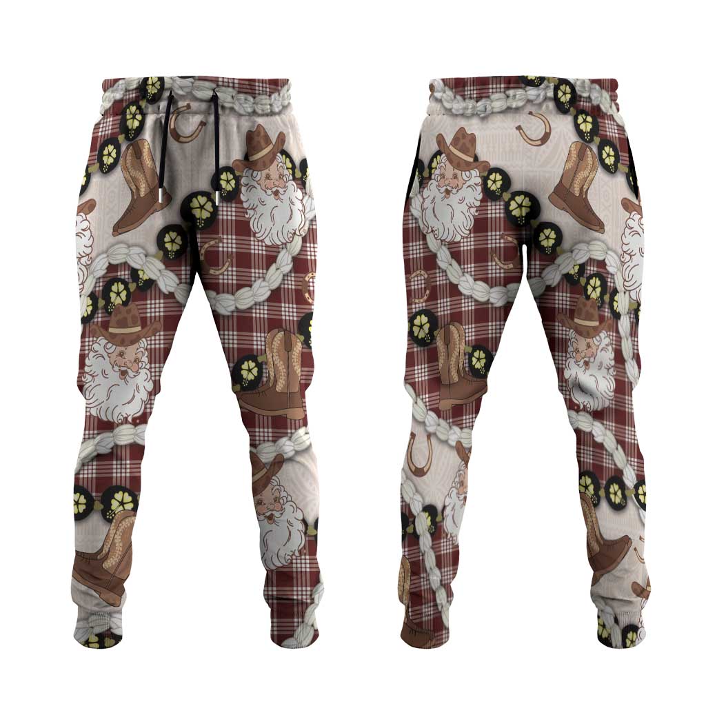 Cowboy Hawaii Mele Kalikimaka Jogger Pants Paniolo Kukui Nut Pikake Lei Burgundy Version - Polynesian Pride