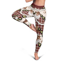 Cowboy Hawaii Mele Kalikimaka Leggings Paniolo Kukui Nut Pikake Lei Burgundy Version - Polynesian Pride