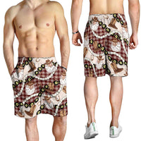 Cowboy Hawaii Mele Kalikimaka Shorts for Men Paniolo Kukui Nut Pikake Lei Burgundy Version - Polynesian Pride