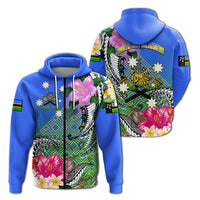 Custom South Sea Islanders Kanakas Hibiscus Polynesia Hoodie LT2 Zip Hoodie BLUE - Polynesian Pride