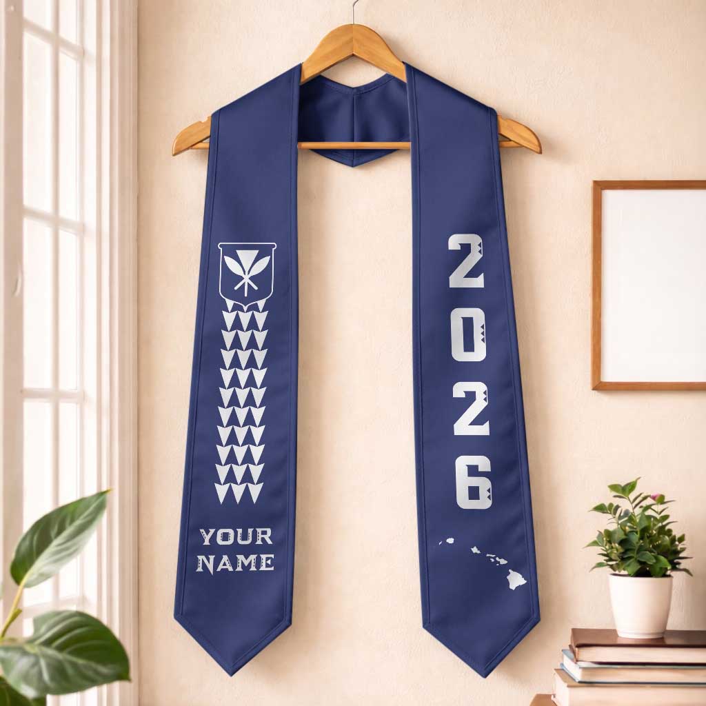Custom Aloha Hawaii Graduation Stole Kakau Pattern Blue Version