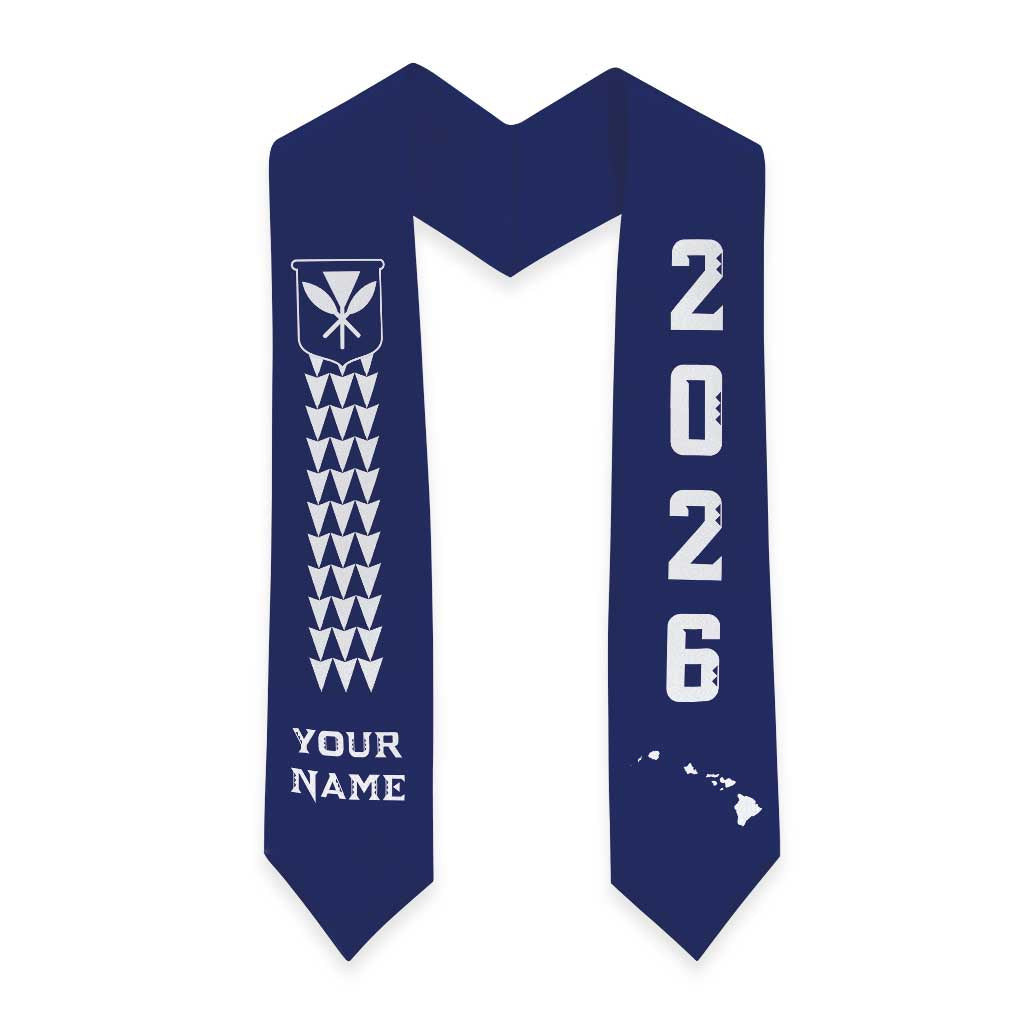 Custom Aloha Hawaii Graduation Stole Kakau Pattern Blue Version LT05 - Polynesian Pride