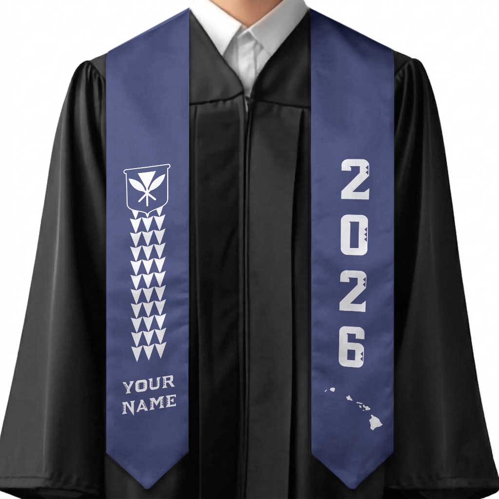 Custom Aloha Hawaii Graduation Stole Kakau Pattern Blue Version LT05 - Polynesian Pride