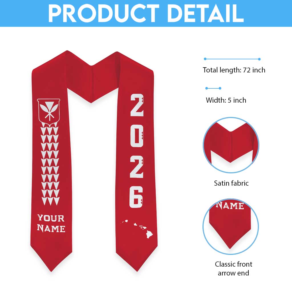 Custom Aloha Hawaii Graduation Stole Kakau Pattern Red Version