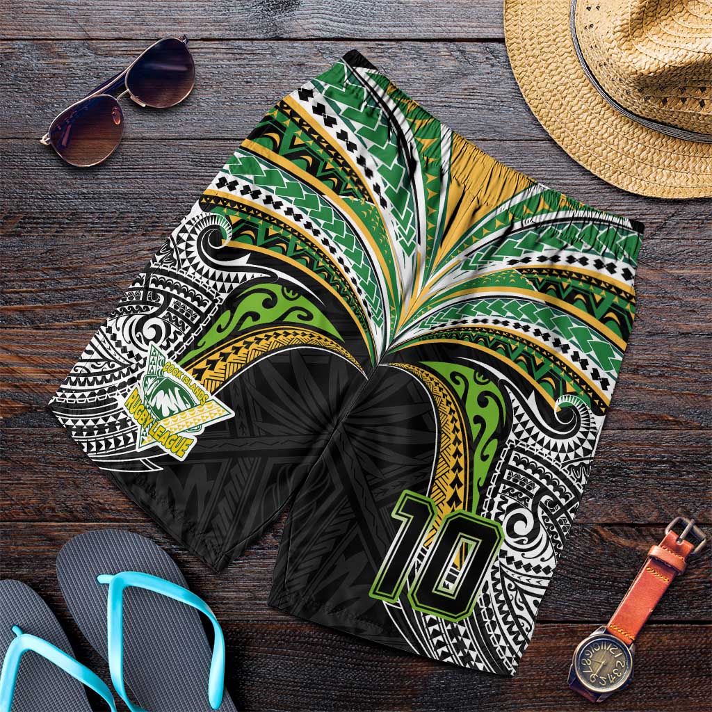 Custom Cook Islands Rugby League Shorts for Men Tatau Tribal Motifs-Black Color - Polynesian Pride