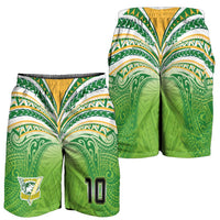 Custom Cook Islands Rugby League Shorts for Men Tatau Tribal Motifs-Light Green Color - Polynesian Pride