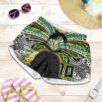 Custom Cook Islands Rugby League Shorts for Women Tatau Tribal Motifs-Black Color - Polynesian Pride