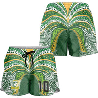Custom Cook Islands Rugby League Shorts for Women Tatau Tribal Motifs-Dark Green Color - Polynesian Pride