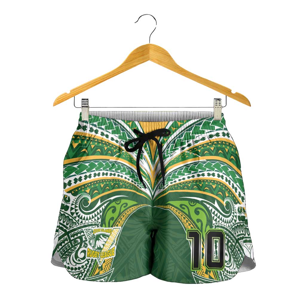 Custom Cook Islands Rugby League Shorts for Women Tatau Tribal Motifs-Dark Green Color - Polynesian Pride