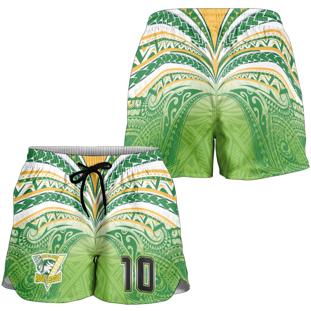 Custom Cook Islands Rugby League Shorts for Women Tatau Tribal Motifs-Light Green Color - Polynesian Pride