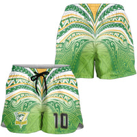 Custom Cook Islands Rugby League Shorts for Women Tatau Tribal Motifs-Light Green Color - Polynesian Pride