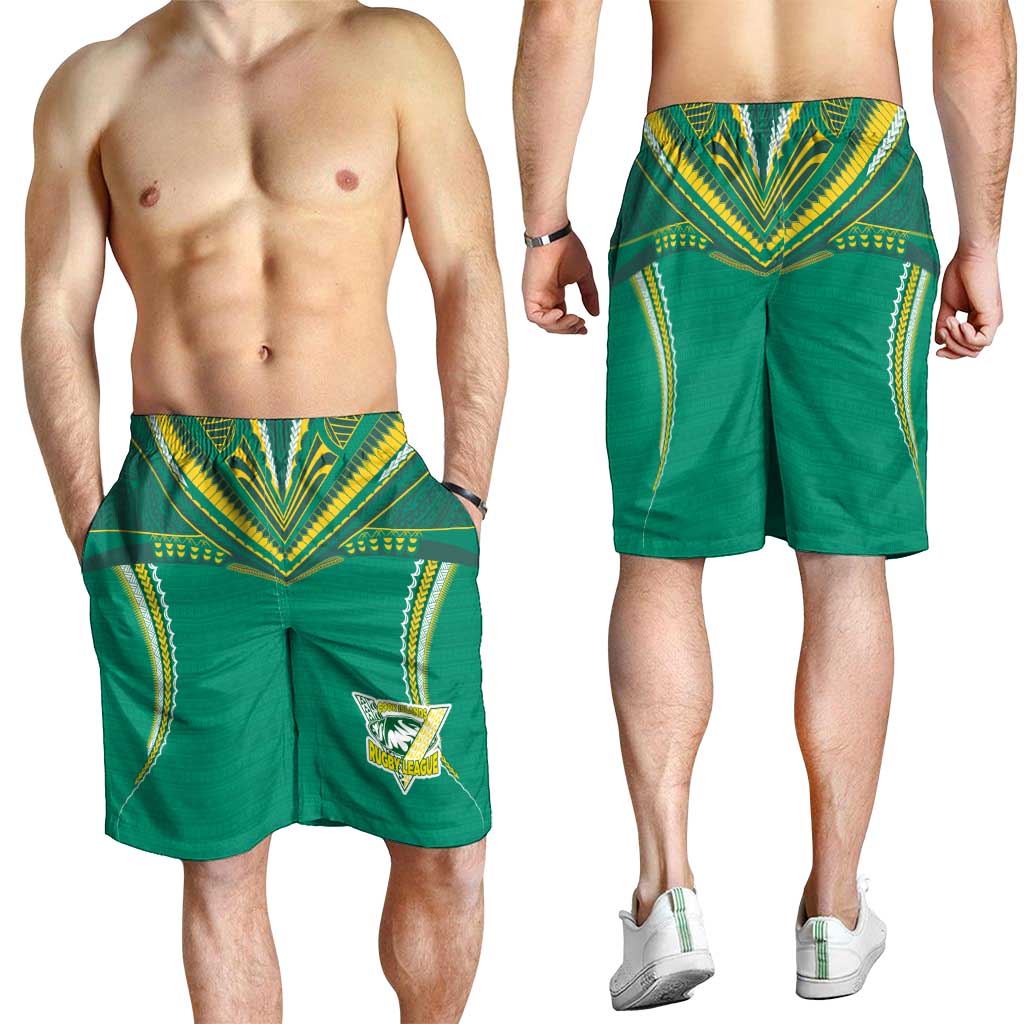 Custom Cook Islands Rugby Shorts for Men Tatau Art Sport Style Green Color LT03 - Polynesian Pride