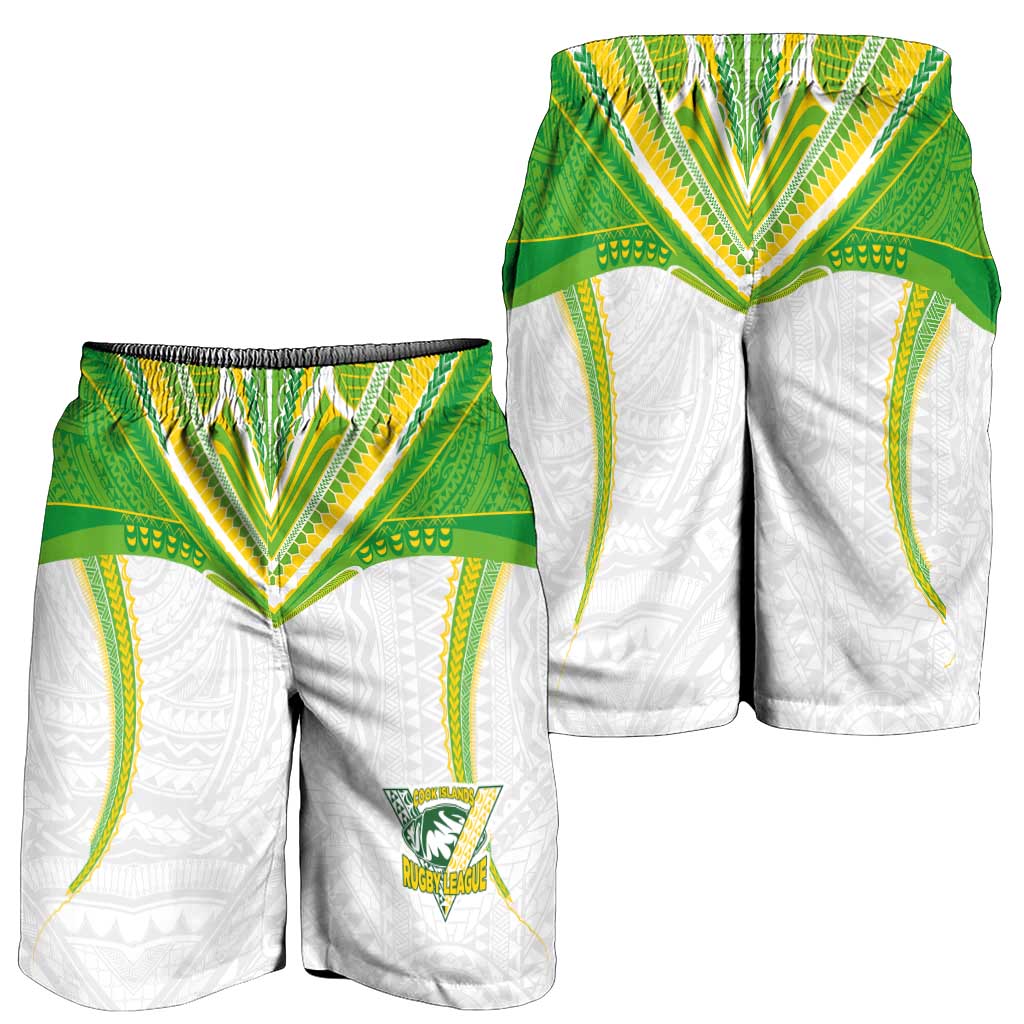 Custom Cook Islands Rugby Shorts for Men Tatau Art Sport Style White Color LT03 - Polynesian Pride