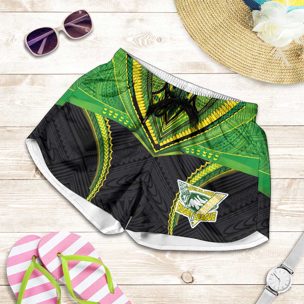 Custom Cook Islands Rugby Shorts for Women Tatau Art Sport Style Black Color