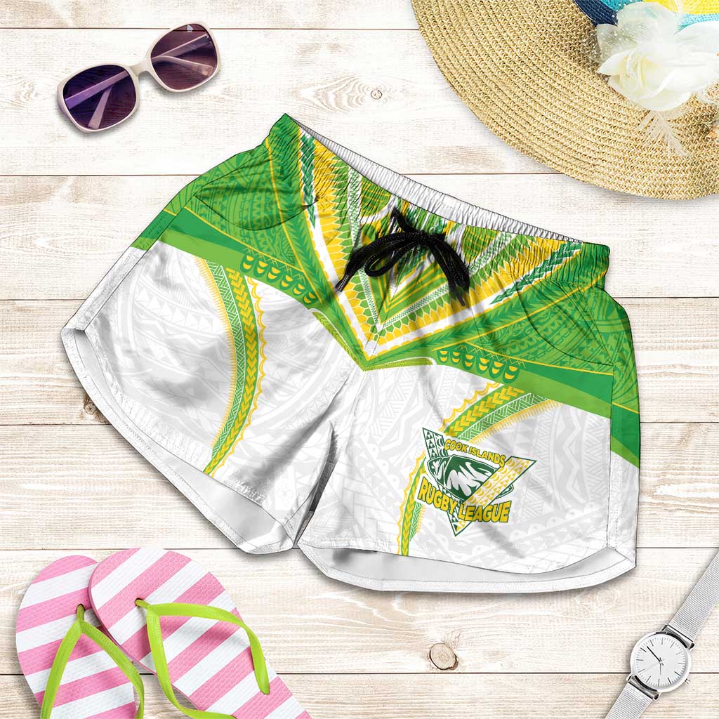 Custom Cook Islands Rugby Shorts for Women Tatau Art Sport Style White Color