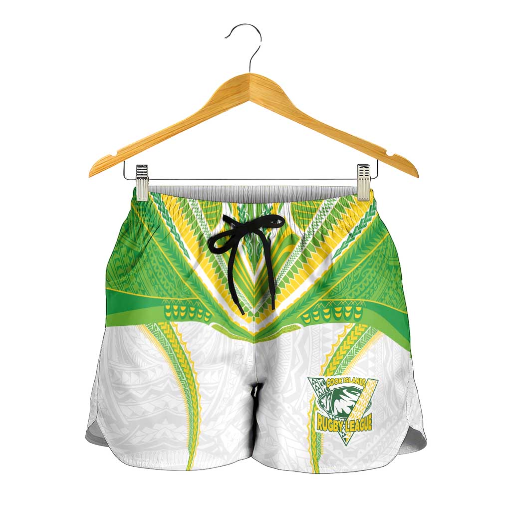 Custom Cook Islands Rugby Shorts for Women Tatau Art Sport Style White Color