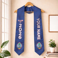Custom Guam Graduation Stole Guaman Seal Blue Floral Design LT05 One Size Blue - Polynesian Pride