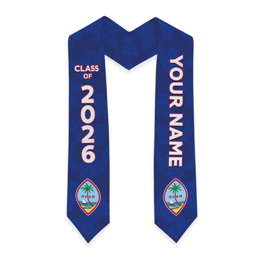 Custom Guam Graduation Stole Guaman Seal Blue Floral Design LT05 - Polynesian Pride