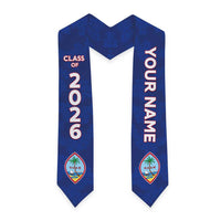 Custom Guam Graduation Stole Guaman Seal Blue Floral Design LT05 - Polynesian Pride