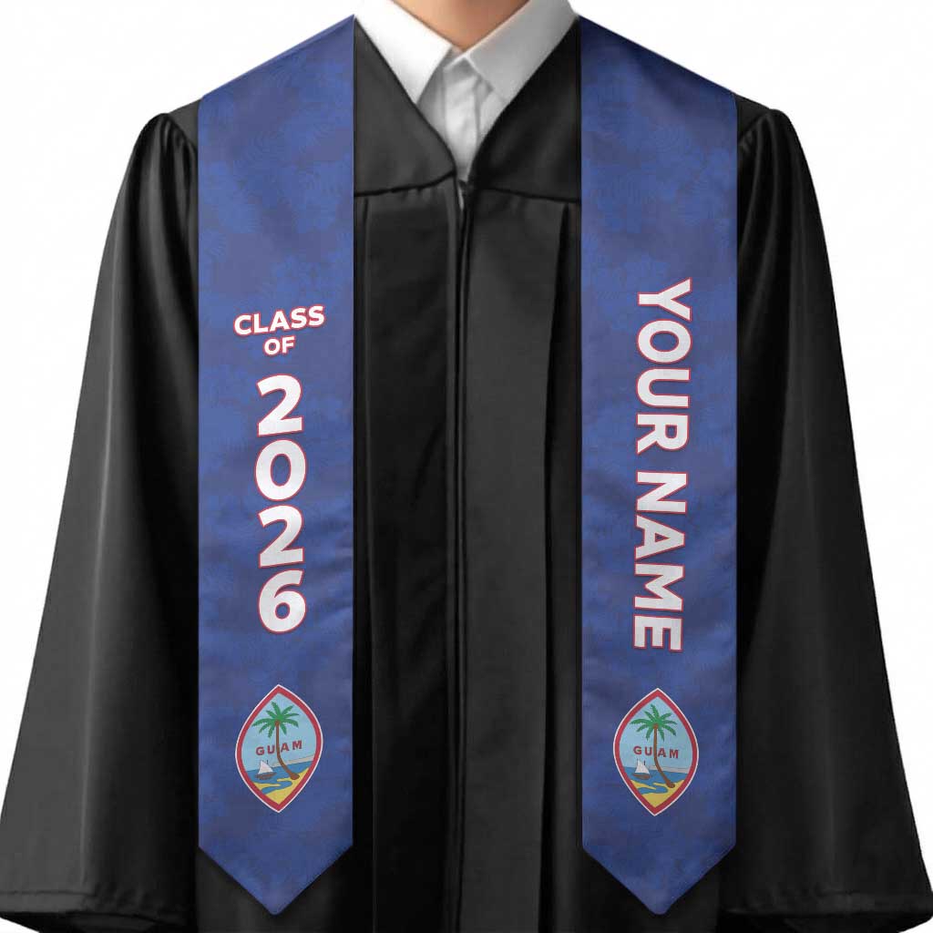 Custom Guam Graduation Stole Guaman Seal Blue Floral Design LT05 - Polynesian Pride