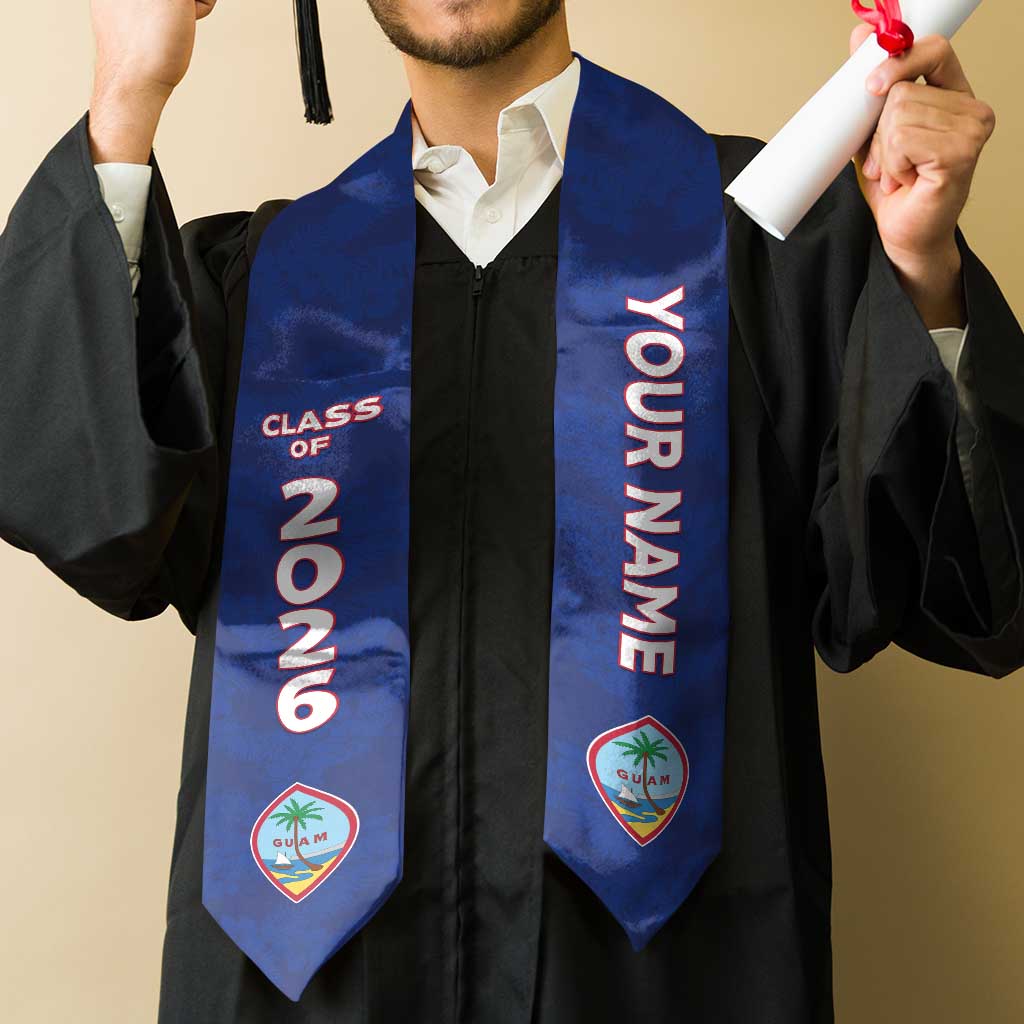Custom Guam Graduation Stole Guaman Seal Blue Floral Design LT05 - Polynesian Pride