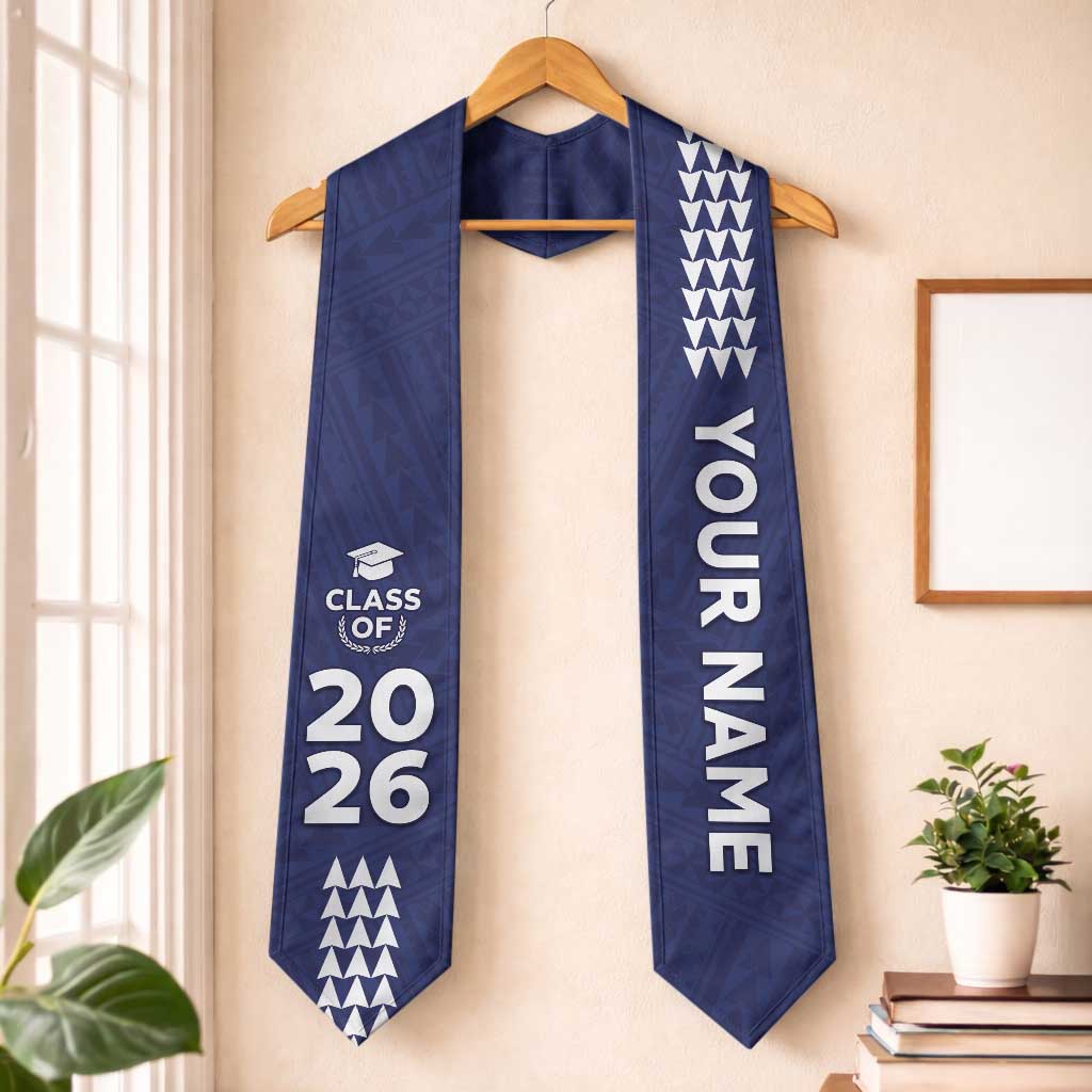 Custom Hawaii Graduation Stole Kakau Pattern Blue Version