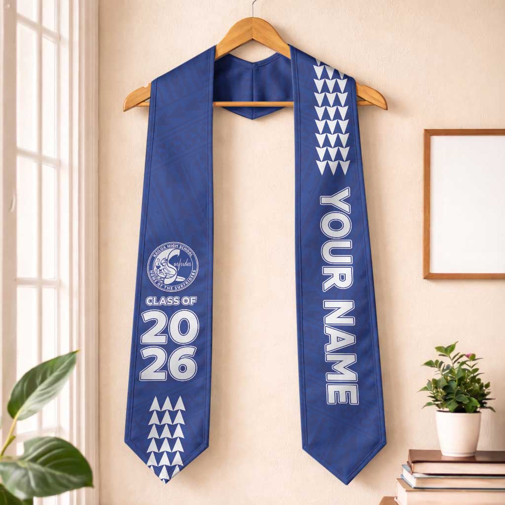 Custom Hawaii Kailua High School Graduation Stole Kakau Pattern LT05 One Size Blue - Polynesian Pride