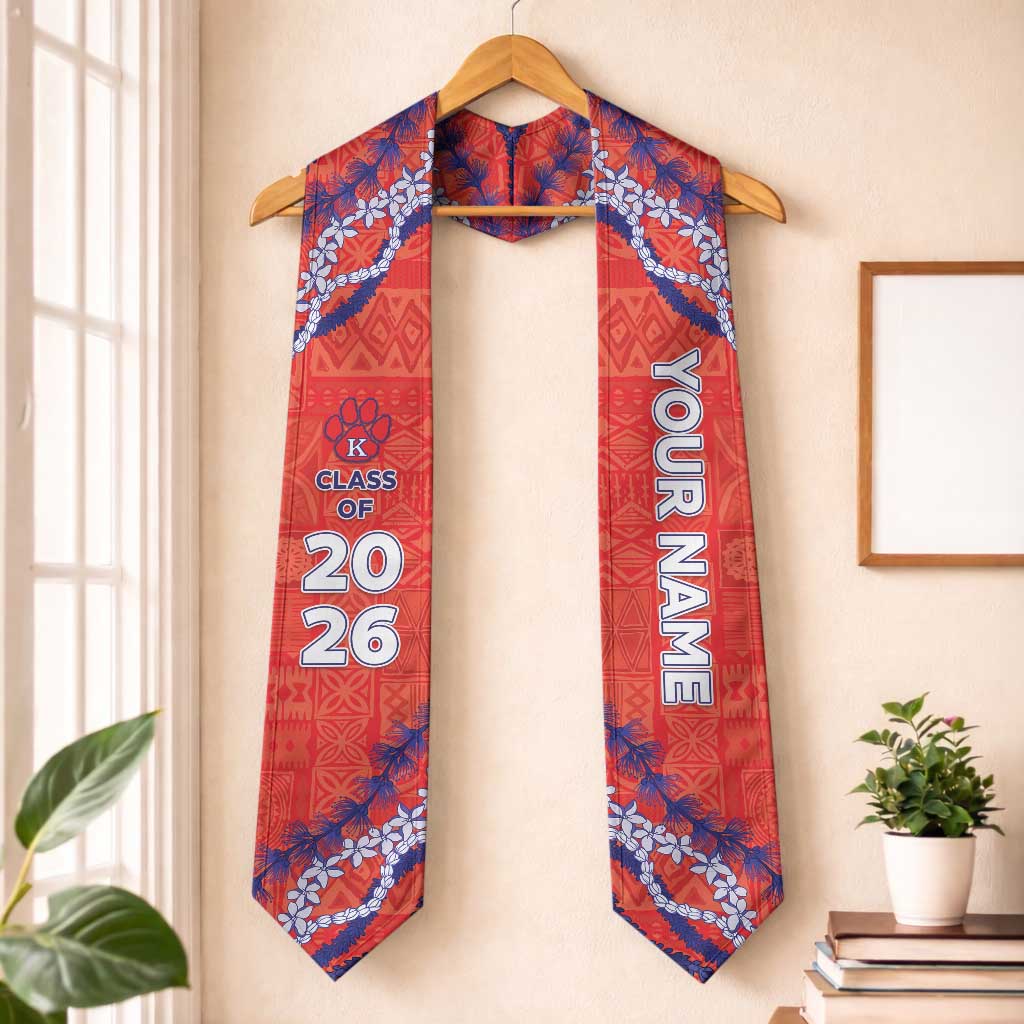 Custom Hawaii Keaau High School Graduation Stole Tapa Pattern With Leis