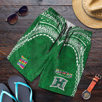 Custom Hawaii Rainbow Warriors Shorts for Men Polynesian Motif Green Color