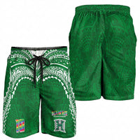 Custom Hawaii Rainbow Warriors Shorts for Men Polynesian Motif Green Color