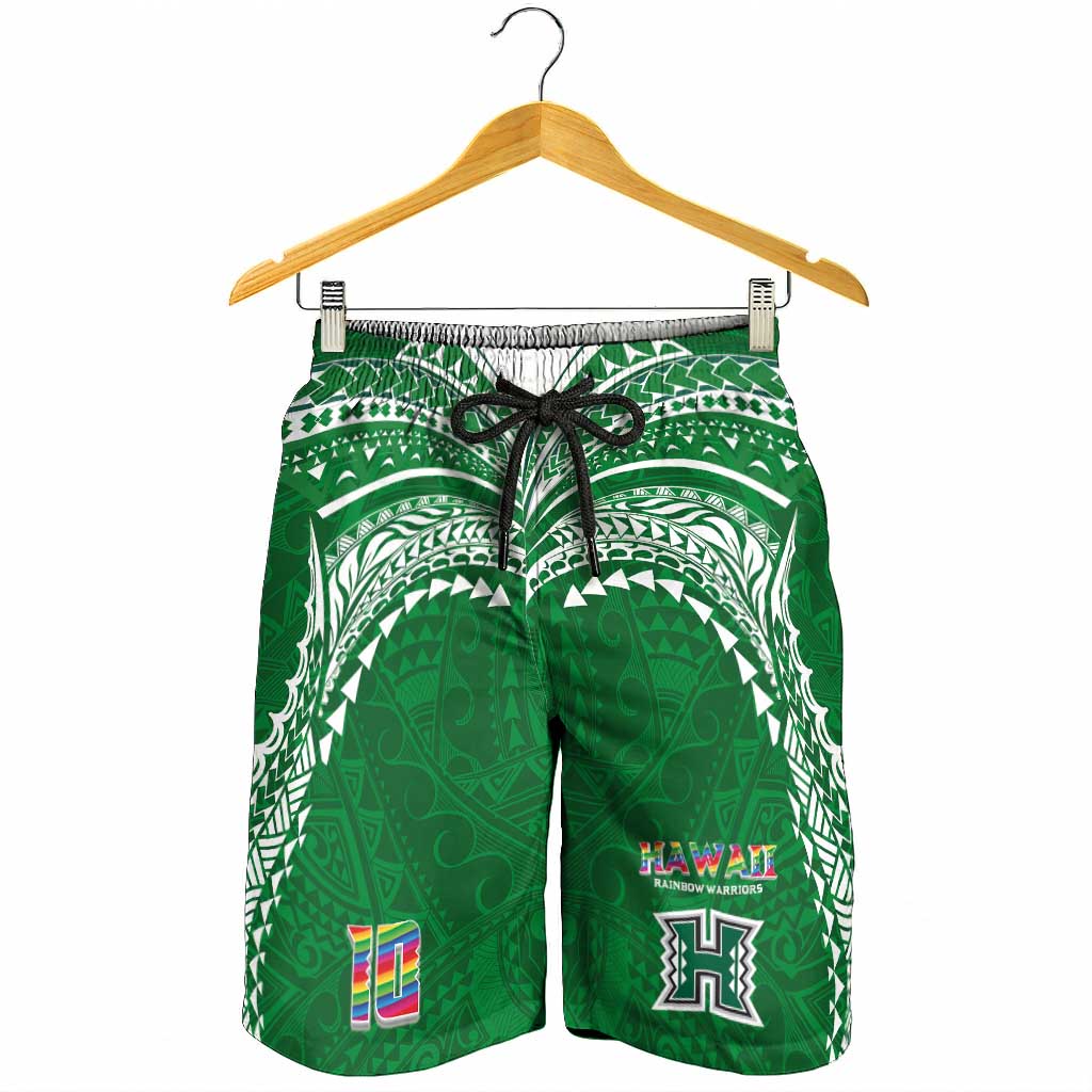 Custom Hawaii Rainbow Warriors Shorts for Men Polynesian Motif Green Color
