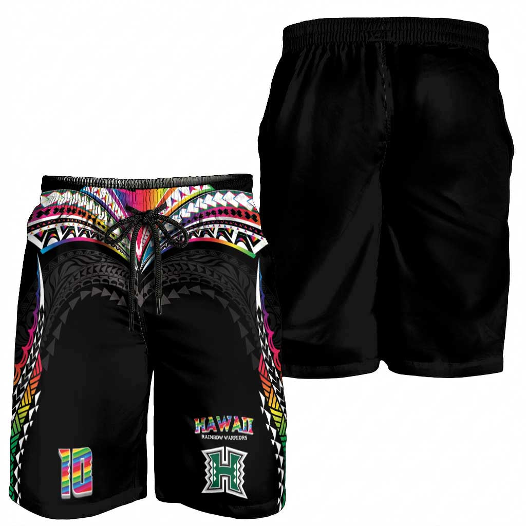 Custom Hawaii Rainbow Warriors Shorts for Men Polynesian Motif Special Edition Rainbow Gradient
