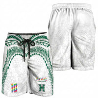 Custom Hawaii Rainbow Warriors Shorts for Men Polynesian Motif White Color