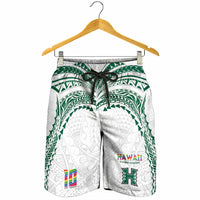 Custom Hawaii Rainbow Warriors Shorts for Men Polynesian Motif White Color