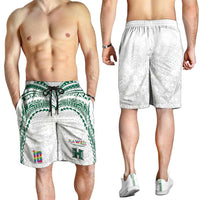 Custom Hawaii Rainbow Warriors Shorts for Men Polynesian Motif White Color